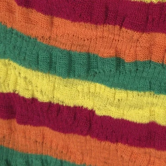 ZARA Women's Midi Dress SMALL Linen Blend Knit Striped 3859/101 Multicolor Asymm - Picture 7 of 10